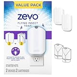 Zevo Flying Insect Trap for Indoors: Light Trap Captures Fruit Flies, Gnats and Houseflies, Starter Kit Value Pack (2 Plug-in Bases + 2 Cartridges)